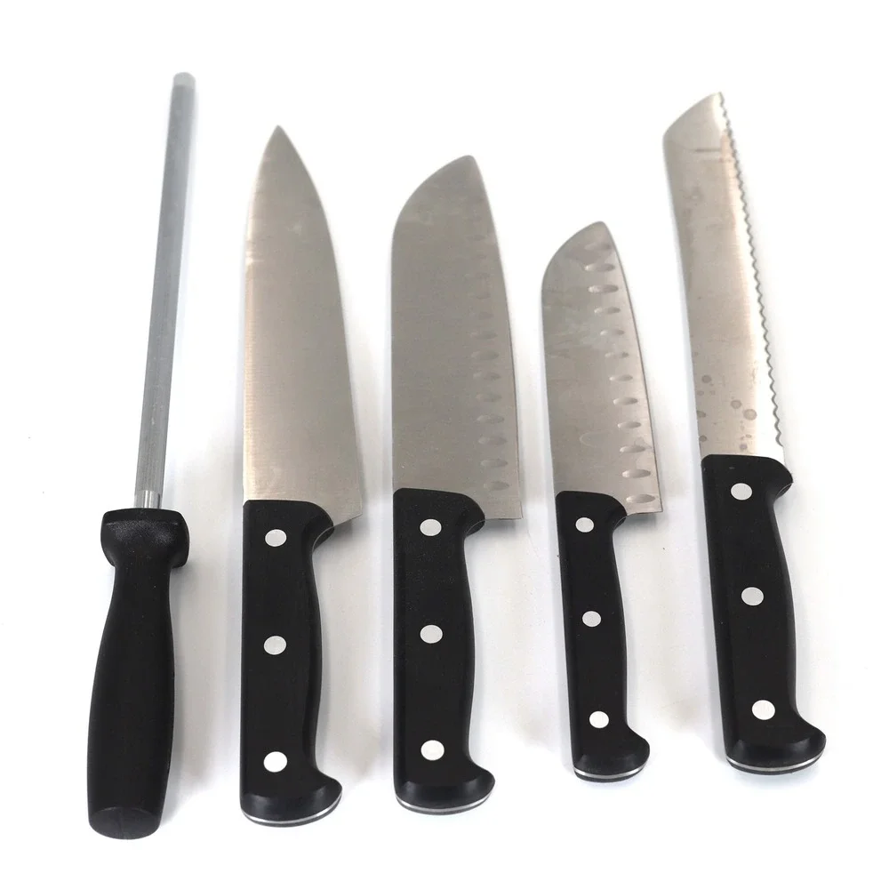 J.A. Henckels 9-Piece Knife Block Set Stainless Steel Black Triple Rivet Used